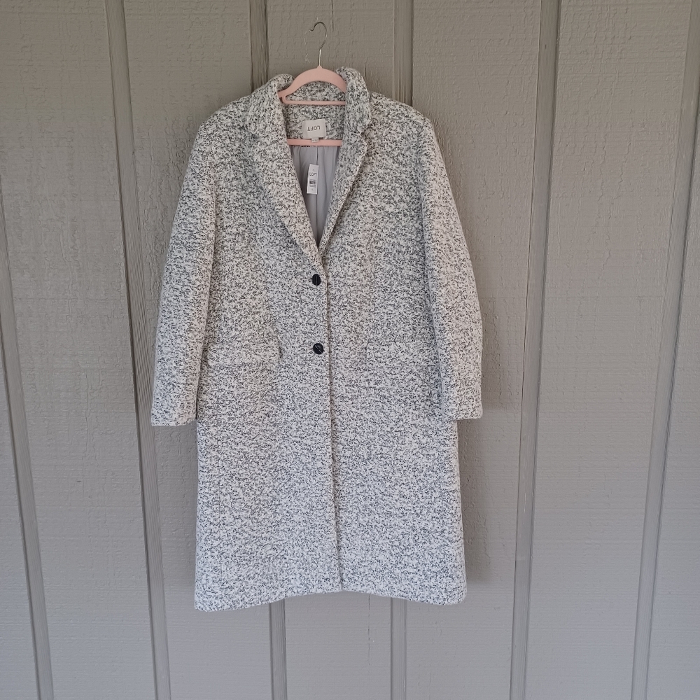 LOFT Boucle Two Button Coat Size XL Preppy Wool Blend Long Sleeve Notched Lapel